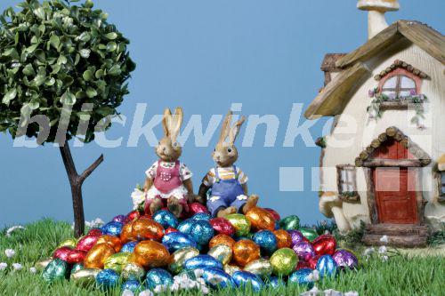 blickwinkel zwei Osterhasen sitzen auf Ostereiern two blickwinkel zwei Osterhasen sitzen auf Ostereiern two